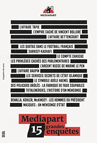 jaquette livre Mediapart. 15 grandes enquêtes